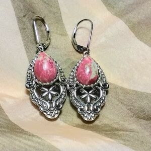 925 Silver Natural Pink Thulite Earrings